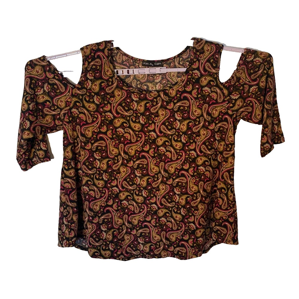 Kim & Cami Womens Multicolor Paisley Cold‎ Shoulder Sleeve Blouse Top Size 1X
